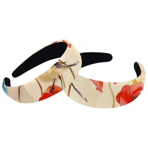 Set mit 2 breiten Samt-Haarbändern für Frauen, Vögel, Mohnblumen, Accessoires, gepolsterte Stirnbänder, Schönheits-Haarbänder, Mädchen, dicke Haarbänder Set mit 2 breiten Samt-Haarbändern für Frauen, Vögel, Mohnblumen, Accessoires, gepolsterte Stirnbänder, Schönheits-Haarbänder, Mädchen, dicke Haarbänder von Eslifey
