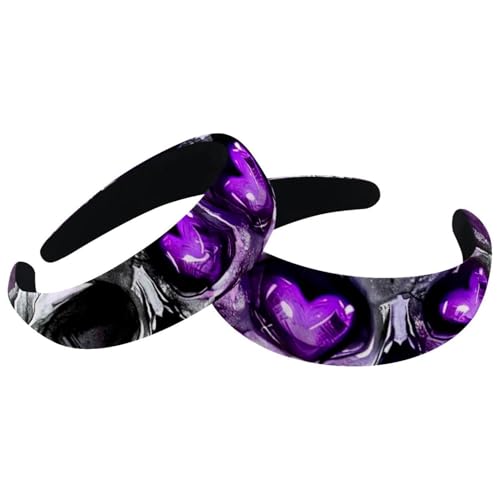 Set mit 2 breiten Samt-Haarbändern für Frauen, Zuckerschädel lila Liebe Blumen-Accessoires gepolsterte Stirnbänder Schönheits-Haarbänder Mädchen dicke Haarbänder Set mit 2 breiten Samt-Haarbändern für Frauen, Zuckerschädel lila Liebe Blumen-Accessoires gepolsterte Stirnbänder Schönheits-Haarbänder Mädchen dicke Haarbänder von Eslifey