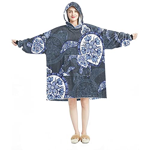 Übergroße Hoodie Decke Sweatshirt, Sherpa-Flanell, tragbare Decke, Hoodies mit Tasche für Erwachsene, Männer, Frauen, Mandala-Schildkröten von Eslifey