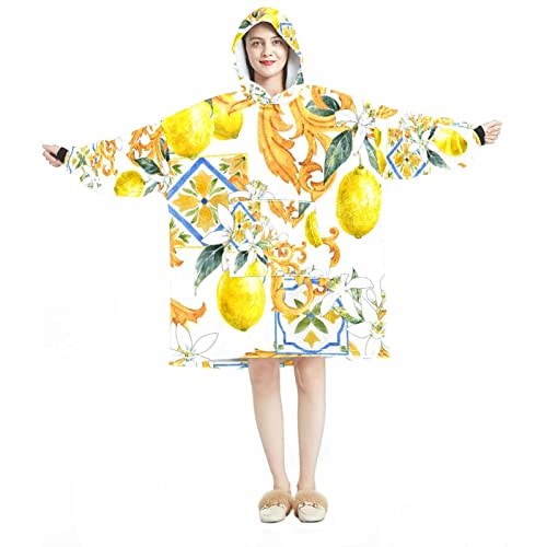 Eslifey Übergroße Kapuzenpullover, Sweatshirt, Sherpa-Flanell, tragbare Decke, Hoodies mit Tasche für Erwachsene, Herren, Damen, Sommer, Früchte, Zitronenblüten, mehrfarbig, One size von Eslifey