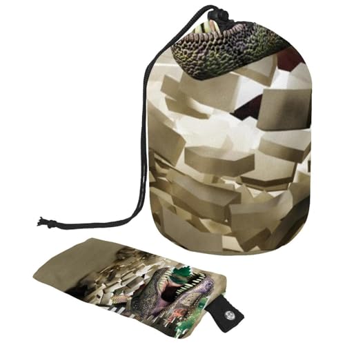 asebiunh Make-up-Tasche mit Kordelzug, groß, 3D-Dinosaurier durch die Wand, Reise-Kosmetiktasche, tragbare Make-up-Organizer-Tasche, mehrfarbig, 9.9x6.9in/25.2x17.6cm von Eslifey