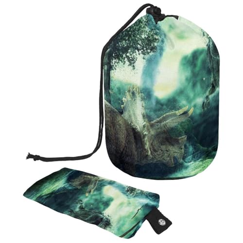 asebiunh Make-up-Tasche mit Kordelzug, groß, Fantasy-3D-Dinosaurier-Landschaft, Berge, Reise-Kosmetiktasche, tragbare Make-up-Organizer-Tasche, mehrfarbig, 9.9x6.9in/25.2x17.6cm von Eslifey