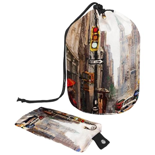 asebiunh Make-up-Tasche mit Kordelzug, groß, Motiv: Frau unter rotem Regenschirm, Stadt, Ölgemälde, Reise-Kosmetiktasche, tragbare Make-up-Organizer-Tasche, mehrfarbig, 9.9x6.9in/25.2x17.6cm asebiunh Make-up-Tasche mit Kordelzug, groß, Motiv: Frau unter rotem Regenschirm, Stadt, Ölgemälde, Reise-Kosmetiktasche, tragbare Make-up-Organizer-Tasche, mehrfarbig, 9.9x6.9in/25.2x17.6cm von Eslifey