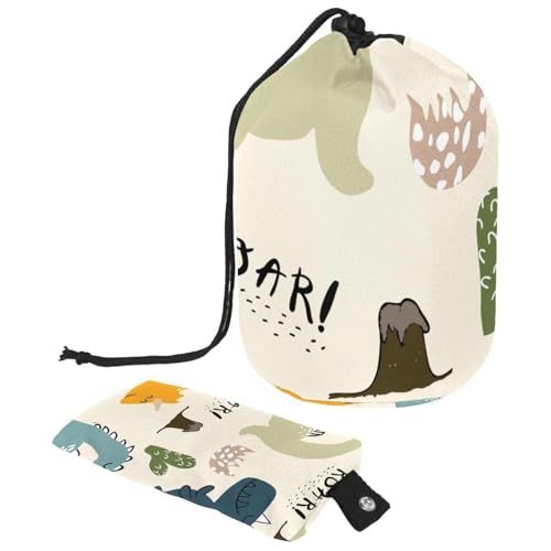 asebiunh Reise-Kosmetiktasche, Make-up-Tasche, multifunktionaler Kulturbeutel, runder Organizer, Aufbewahrungstasche, Cartoon-Dinosaurier-Vulkan-Kaktus-Muster, mehrfarbig, 9.9x6.9in/25.2x17.6cm von Eslifey