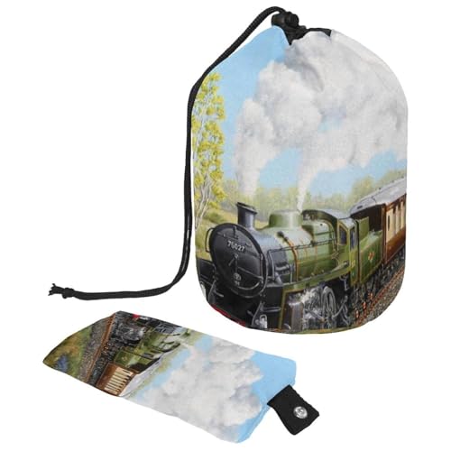 asebiunh Reise-Kosmetiktasche, Make-up-Tasche, multifunktionaler Kulturbeutel, runder Organizer, Aufbewahrungstasche, Dampfzug und Eisenbahn-Malerei, mehrfarbig, 9.9x6.9in/25.2x17.6cm von Eslifey