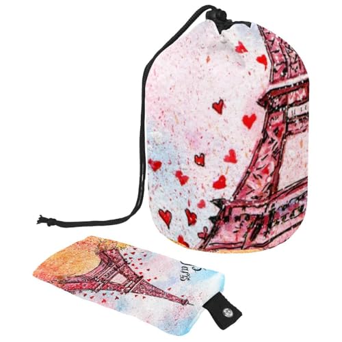 asebiunh Reise-Kosmetiktasche, Make-up-Tasche, multifunktionaler Kulturbeutel, runder Organizer, Aufbewahrungstasche, Vintage-Postkarte, Aquarell-Illustration, Paris, Frankreich, Eiffelturm, von Eslifey