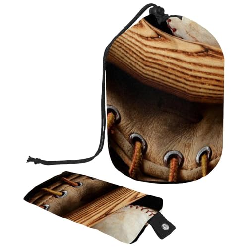 asebiunh Reise-Kosmetiktasche, Make-up-Tasche, multifunktionaler Kulturbeutel, runder Organizer, Aufbewahrungstasche, alter Baseballschläger und Handschuh, altes Holz, mehrfarbig, von Eslifey