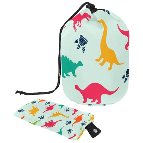 asebiunh Reise-Kosmetiktasche, Make-up-Tasche, multifunktionaler Kulturbeutel, runder Organizer, Aufbewahrungstasche, bunte Dinosaurier, niedliches Dinosaurier-Fußabdruck-Muster, mehrfarbig, von Eslifey