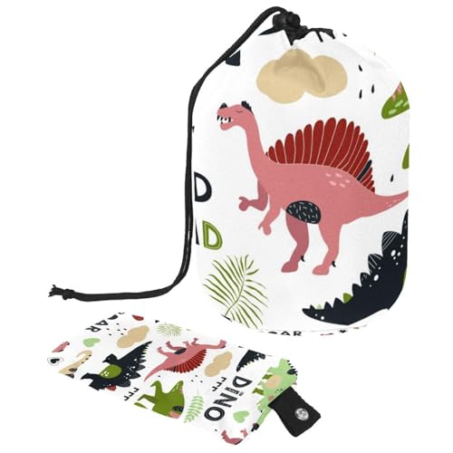 asebiunh Reise-Kosmetiktasche, Make-up-Tasche, multifunktionaler Kulturbeutel, runder Organizer, Aufbewahrungstasche, niedliche Dinosaurier, Cartoon-Dinosaurier, Herzmuster, mehrfarbig, von Eslifey