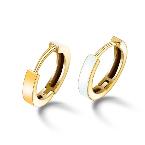 Eslinila 14K Gold plattiert Weiß Hoop Minimalist Hypoallergene Ohrringe Chirurgenstahl Ohrringe für Frauen Leichtgewicht Schmuck von Eslinila