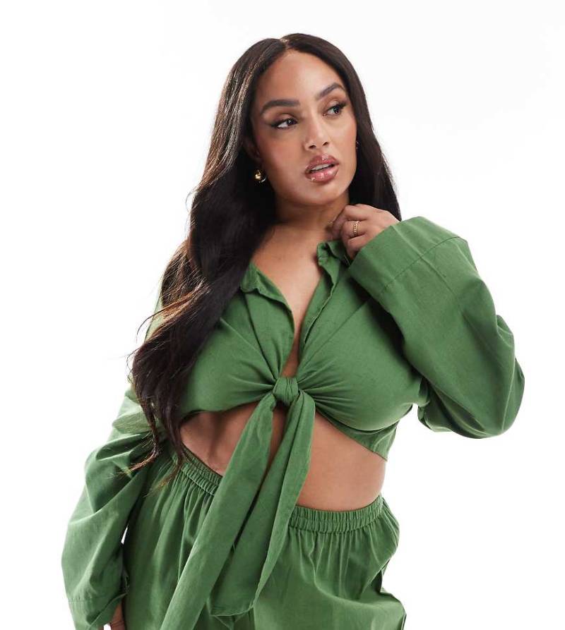 Esmée Curve - Exclusive - Lockere Strandbluse in Olivgrün zum Binden vorn, Kombiteil von Esmee Curve