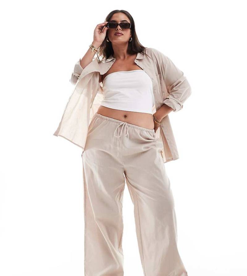 Esmee Curve Exklusiv - Strandhose in Haferbeige mit Struktur, Kombiteil-Weiß von Esmee Curve