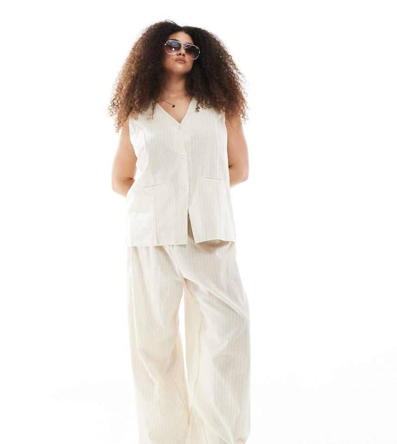 Esmée Curve - Exklusive Strandhose in Beige und Weiß gestreift, Kombiteil-Neutral von Esmee Curve