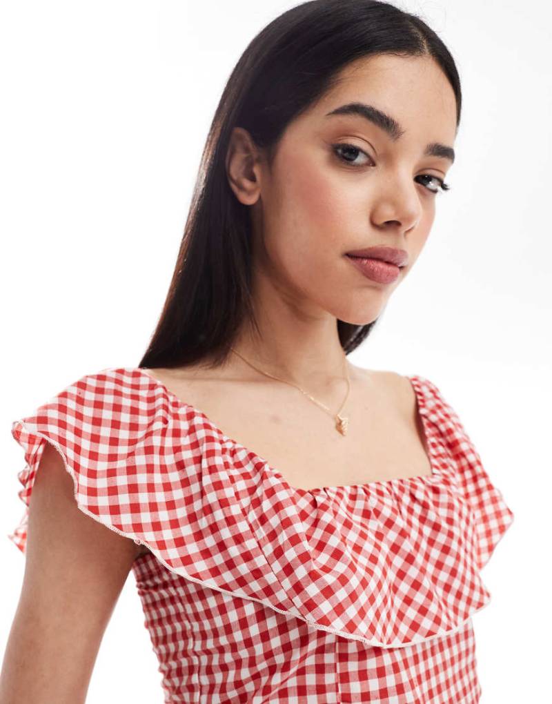 Esmée - Exclusive - Cropped Strandoberteil mit Rüschendetail und rot-weißen Vichy-Karos von Esmée