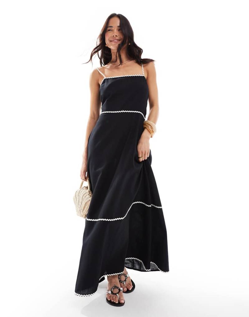 Esmée - Exclusive - Maxi-Strandkleid in Schwarz mit weißem Zickzack-Besatz-Bunt von Esmée