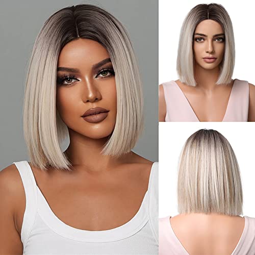 Esmee Kurze Gerade Ombre Braun bis Blond Bob Perücken für Frauen Schulterlänge Synthetik Perücke für Tägliche Party Cosplay Verwendung von Esmee