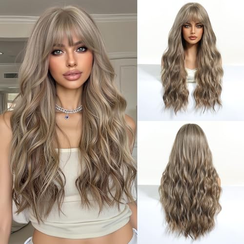 Esmee Lang Gewellt Aschblond Perücken für Damen mit Pony Naturalsynthetikhaar Perücke für täglichen Gebrauch & Party von Esmee