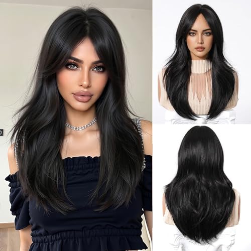 Esmee Lange Gerade Dunkelbraune Perücke für Frauen mit Vorhang Pony Natürliche Synthetische Haar Perücken für den täglichen Gebrauch Party von Esmee