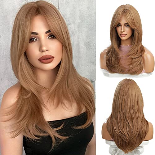 Esmee Lange Gerade Erdbeere Blonde Perücken für Frauen Natürliche Synthetische Haare Geschichtete Perücke mit Fransen für Tägliche Party Cosplay Use-20 Inches von Esmee