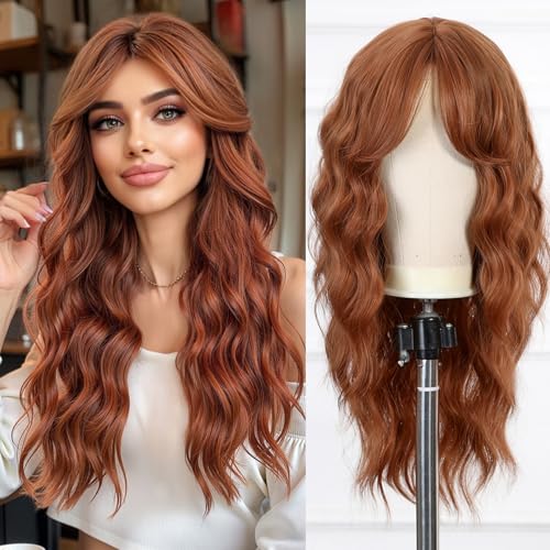 Esmee Long Wave Auburn Perücke für Frauen mit Vorhang Pony Natürliche Synthetische Haar Perücken für den täglichen Gebrauch Party von Esmee