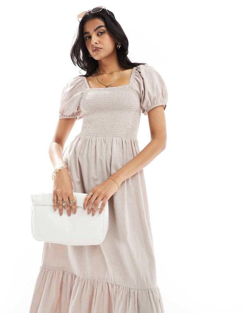Esmée - Midi-Strandkleid in Hellbeige mit Puffärmeln-Neutral von Esmée