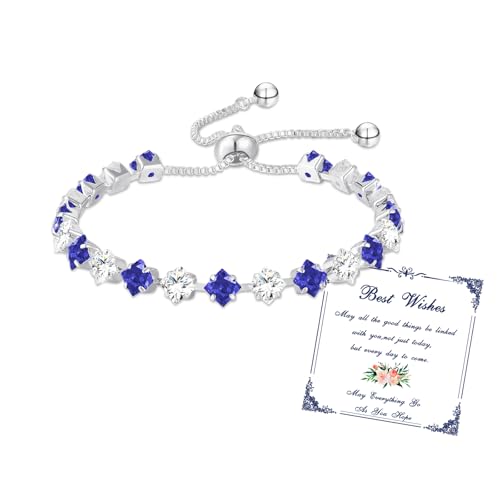 Armband Damen Silber Tennisarmband mit Geburtsstein in 12 Farben Verstellbares Glitzer Armband Personalisiert Damenschmuck Geschenke für Frauen Freundin Mädchen Mutter Trauzeugin (09-September) von Esmoly