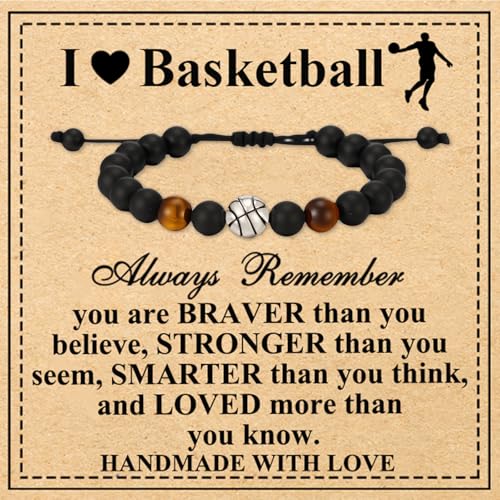 Armband Herren Perlenarmband Tigerauge Armband Verstellbares Männerschmuck Basketball/Tennis/Volleyball/Baseball/Fußball Geschenke Junge Geschenke für Männer (Basketball) von Esmoly