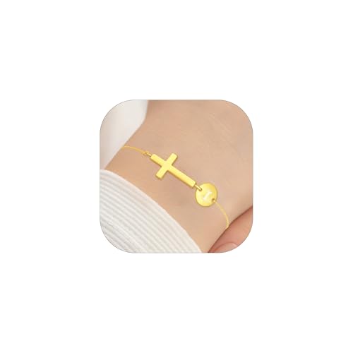 Esmoly Armband Damen Silber 925 Kreuz Armbands 18k Vergoldung Armband mit Buchstaben Geschenke für Frauen Mädchen (Gold I) von Esmoly