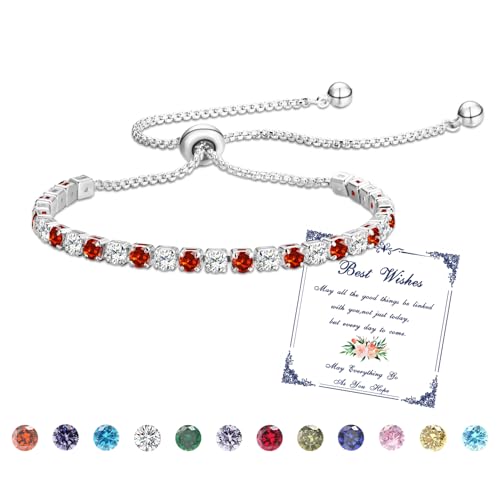 Esmoly Armband Damen Silber Tennis Armband mit Geburtsstein in 12 Farben,Verstellbares Glitzer Armband Damen,Geschenke für Frauen Freundin Ehefrau Mutter Schwester (07-Juli) von Esmoly
