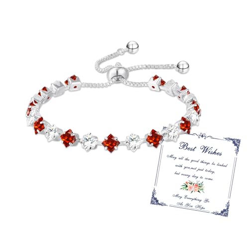 Esmoly Armband Damen Silber Tennisarmband mit Geburtsstein in 12 Farben Verstellbares Glitzer Armband Personalisiert Damenschmuck Geschenke für Frauen Freundin Mädchen Mutter Trauzeugin (01-Januar) von Esmoly