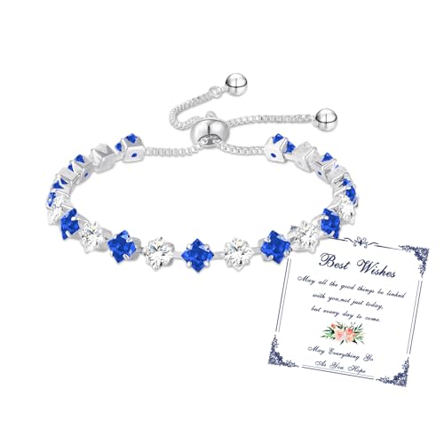 Esmoly Armband Damen Silber Tennisarmband mit Geburtsstein in 12 Farben Verstellbares Glitzer Armband Personalisiert Damenschmuck Geschenke für Frauen Freundin Mädchen Mutter Trauzeugin (03-März) von Esmoly