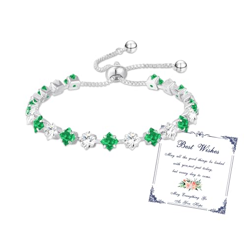 Esmoly Armband Damen Silber Tennisarmband mit Geburtsstein in 12 Farben Verstellbares Glitzer Armband Personalisiert Damenschmuck Geschenke für Frauen Freundin Mädchen Mutter Trauzeugin (05-Mai) von Esmoly