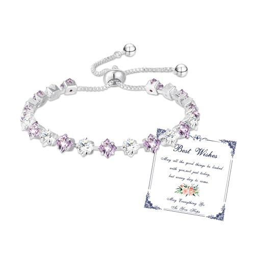 Esmoly Armband Damen Silber Tennisarmband mit Geburtsstein in 12 Farben Verstellbares Glitzer Armband Personalisiert Damenschmuck Geschenke für Frauen Freundin Mädchen Mutter Trauzeugin (06-Juni) von Esmoly