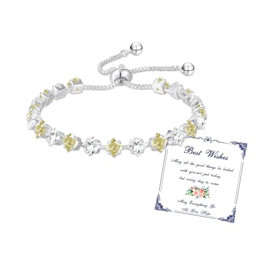 Esmoly Armband Damen Silber Tennisarmband mit Geburtsstein in 12 Farben Verstellbares Glitzer Armband Personalisiert Damenschmuck Geschenke für Frauen Freundin Mädchen Mutter Trauzeugin (08-August) von Esmoly