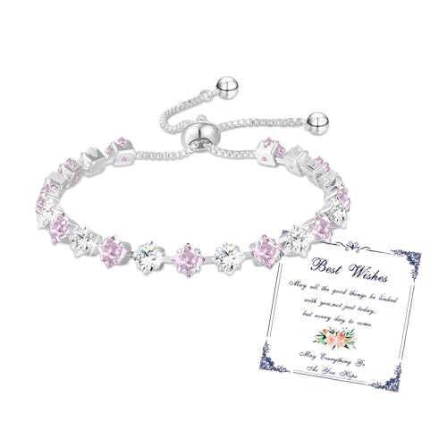 Esmoly Armband Damen Silber Tennisarmband mit Geburtsstein in 12 Farben Verstellbares Glitzer Armband Personalisiert Damenschmuck Geschenke für Frauen Freundin Mädchen Mutter Trauzeugin (10-Oktober) von Esmoly