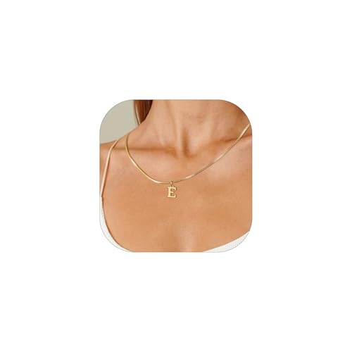 Kette Damen Kette mit Buchstaben A-Z Necklace Women Silber Buchstaben Kette für Freundin 14K Vergoldet Anhänger Halskette Abschluss Geburtstag Geschenke für Frauen (Buchstaben E, Gold) von Esmoly