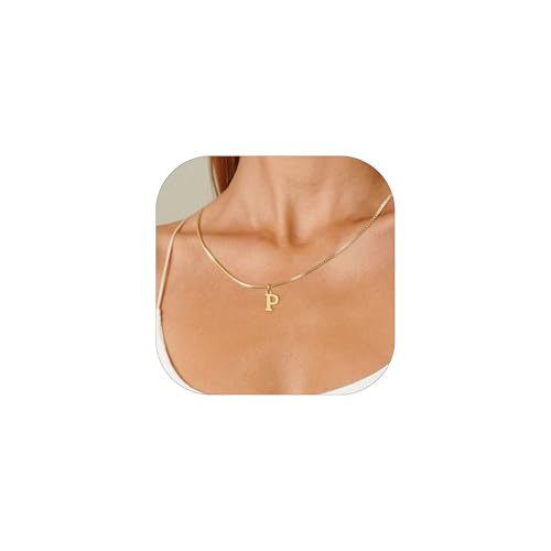 Esmoly Kette Damen Kette mit Buchstaben A-Z Necklace Women Silber Buchstaben Kette für Freundin 14K Vergoldet Anhänger Halskette Abschluss Geburtstag Geschenke für Frauen (Buchstaben P, Gold) von Esmoly