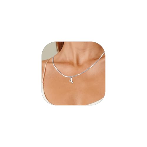 Esmoly Kette Damen Kette mit Buchstaben A-Z Necklace Women Silber Buchstaben Kette für Freundin 14K Vergoldet Anhänger Halskette Abschluss Geburtstag Geschenke für Frauen (Buchstaben Y, Silber) von Esmoly
