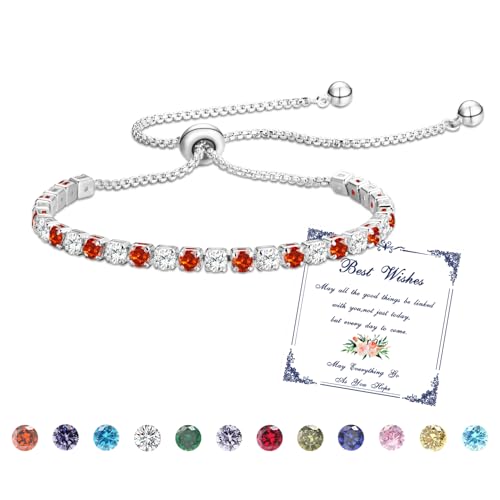 Esmoly Armband Damen Silber Tennis Armband mit Geburtsstein in 12 Farben,Verstellbares Glitzer Armband Damen,Geschenke für Frauen Freundin Ehefrau Mutter Schwester (01-Januar) von Esmoly