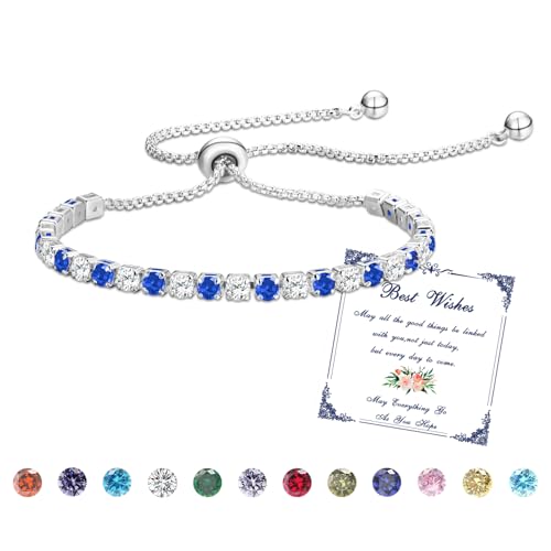 Esmoly Armband Damen Silber Tennis Armband mit Geburtsstein in 12 Farben,Verstellbares Glitzer Armband Damen,Geschenke für Frauen Freundin Ehefrau Mutter Schwester (09-September) von Esmoly