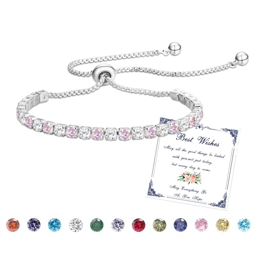 Esmoly Armband Damen Silber Tennis Armband mit Geburtsstein in 12 Farben,Verstellbares Glitzer Armband Damen,Geschenke für Frauen Freundin Ehefrau Mutter Schwester (10-Oktober) von Esmoly