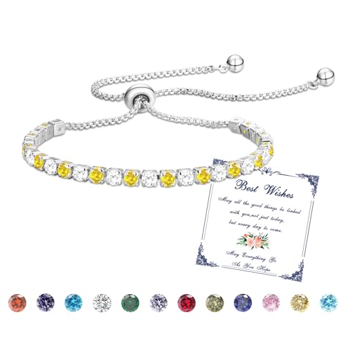 Esmoly Armband Damen Silber Tennis Armband mit Geburtsstein in 12 Farben,Verstellbares Glitzer Armband Damen,Geschenke für Frauen Freundin Ehefrau Mutter Schwester (11-November) von Esmoly