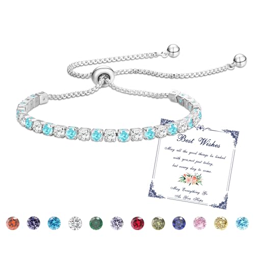 Esmoly Armband Damen Silber Tennis Armband mit Geburtsstein in 12 Farben,Verstellbares Glitzer Armband Damen,Geschenke für Frauen Freundin Ehefrau Mutter Schwester (12-Dezember) von Esmoly