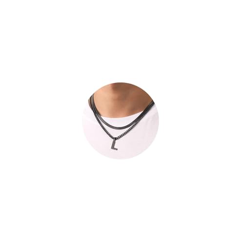 Kette Herren Kette mit Buchstaben A-Z Silber Gold Schwarz Buchstaben Kette Edelstahl Anhänger Halsketten Doppelkette Necklace Men 18+20 Inches Abschluss Geburtstage Geschenke für Männer (Schwarz L) von Esmoly