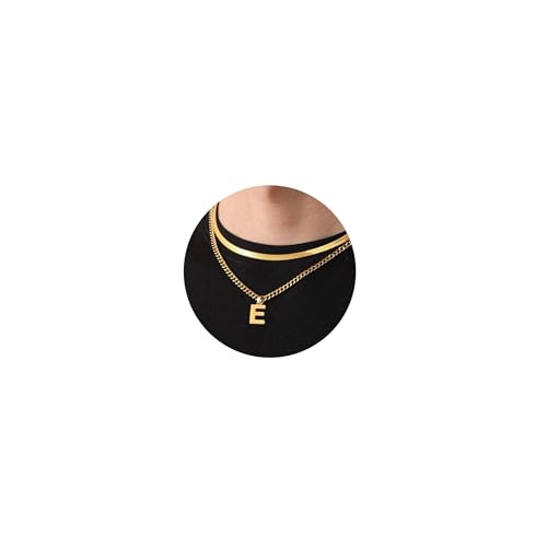 Kette Herren Kette mit Buchstaben A-Z Silber Gold Schwarz Buchstaben Kette Edelstahl Anhänger Halsketten Doppelkette Necklace Men 18+20 Inches Abschluss Geburtstage Geschenke für Männer (Gold E) von Esmoly