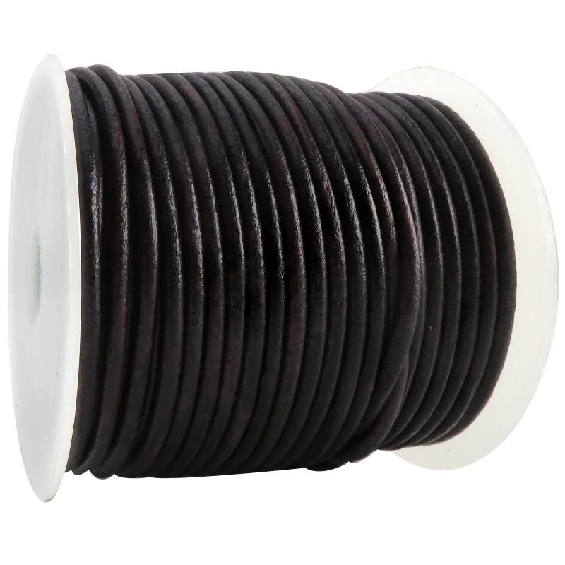 Lederschnur Rund 3 mm - Antik Schwarz - echtes Leder von Esnado