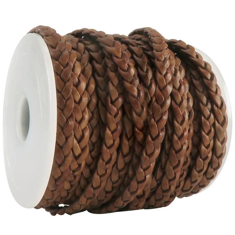esnado Lederband flach geflochten, 5 mm x 2 mm - Antik Hellbraun von Esnado