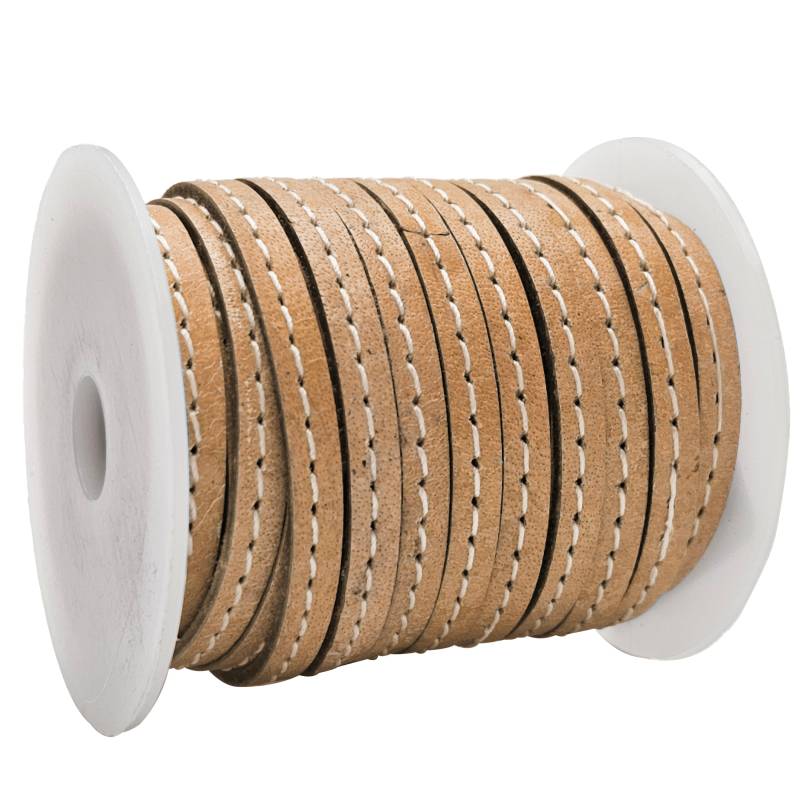 esnado Lederband flach mit Ziernaht  5 mm - Natur von Esnado