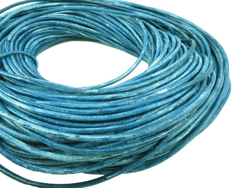 esnado Lederschnur Rund 3 mm - Mesh Blau - echtes Leder von Esnado