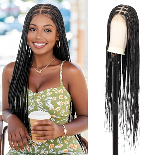 Esnccur 360° HD Full Lace Geflochtene Perücken für Frauen Knotenlose Box Braid Perücke mit Babyhaar Premium Synthetik Geflochten Lace Front Perücken Naturschwarz 91,4 cm Esnccur 360° HD Full Lace Geflochtene Perücken für Frauen Knotenlose Box Braid Perücke mit Babyhaar Premium Synthetik Geflochten Lace Front Perücken Naturschwarz 91,4 cm von Esnccur